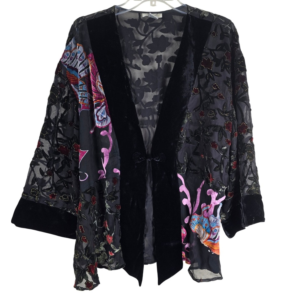 Aris A. Silk Blend Velvet Devore Kimono Cardigan Butterfly‎ Floral 1XL Plus Size